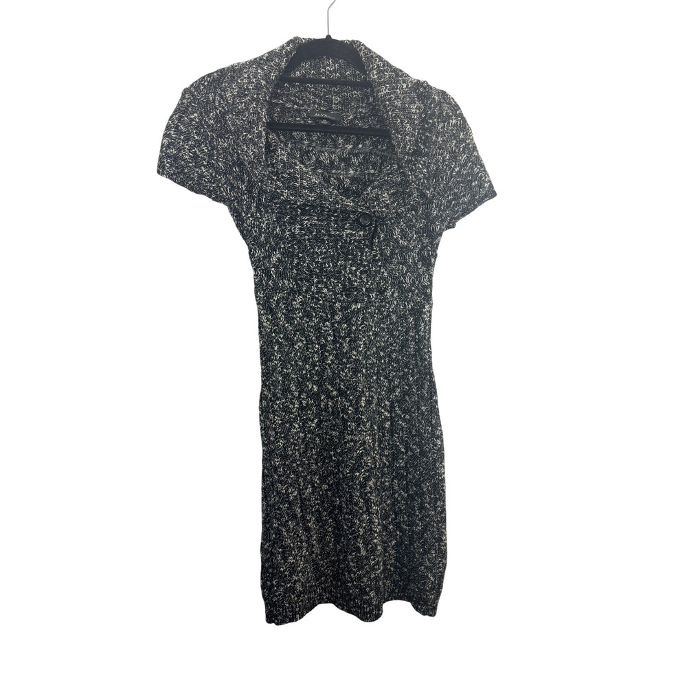 ALYX dress Short Sleeve Cowl Neck Sweater Dress XS‎ Black White Marled Knit